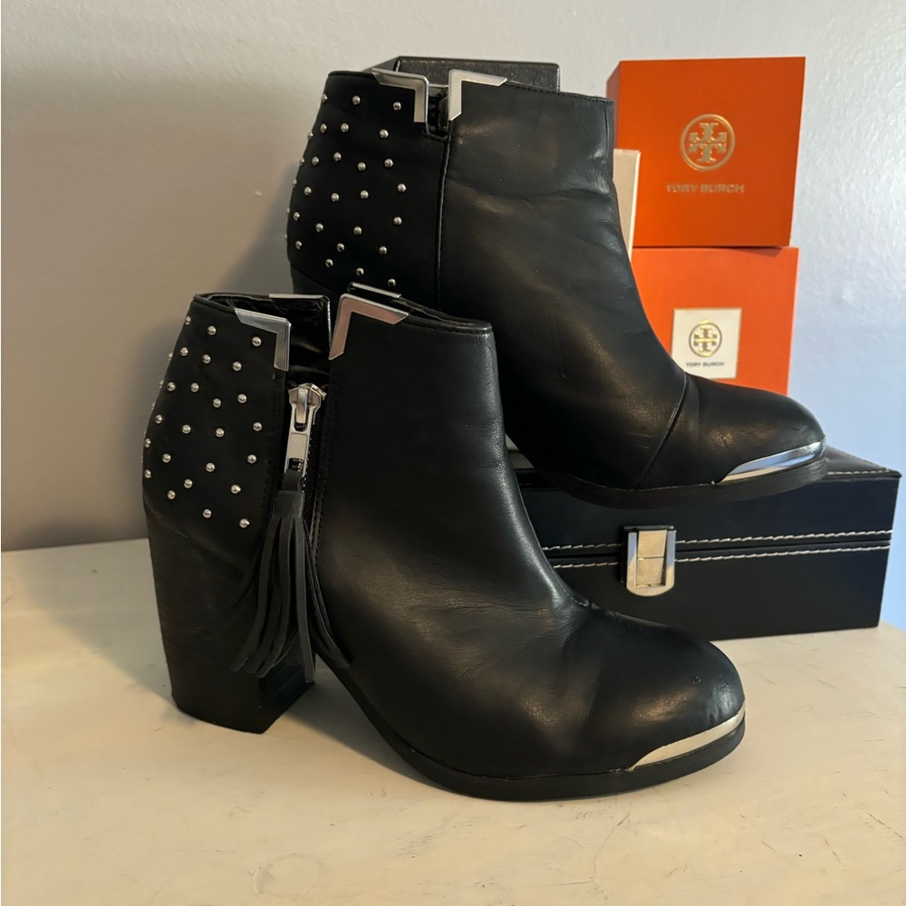 Mtng Black Leather Studded Chelsea style Ankle bootie